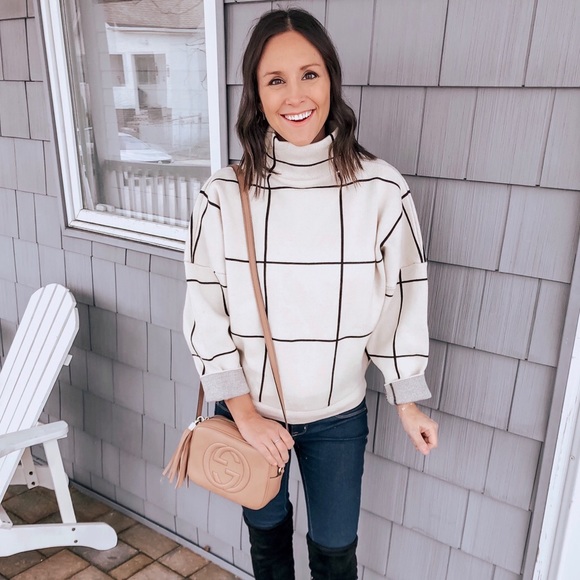 grid turtleneck sweater dress